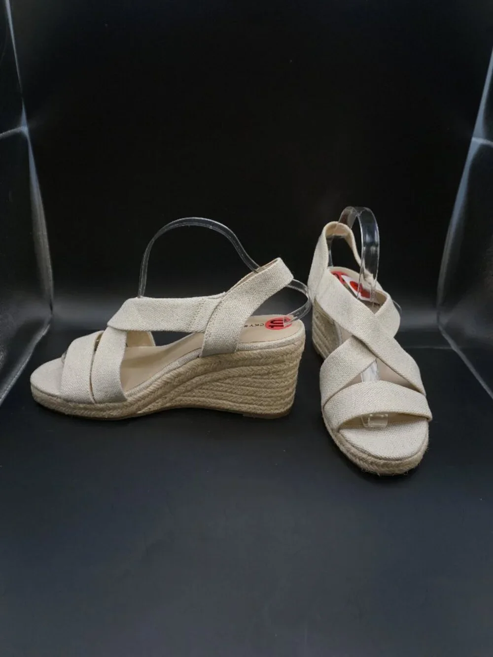 10 Lucky Brand Cliesa Women's Espadrille Wedge Sandals Natural Beige Canvas Jute
